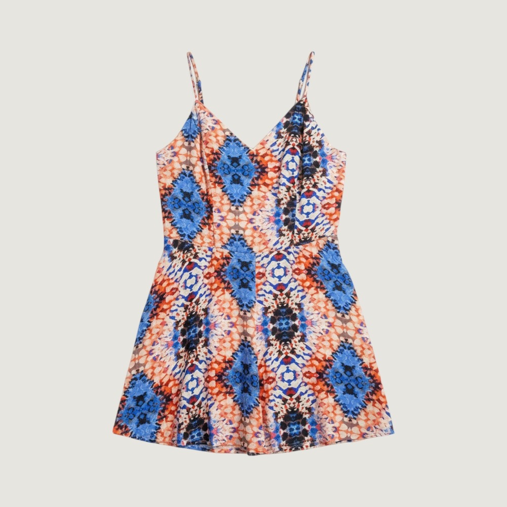 NWOT Lavender Brown Geometric Print Romper Womens Size‎ S Blue Orange Boho